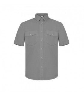 Camisa de trabajo de tergal gris con 2 bolsillos y manga corta